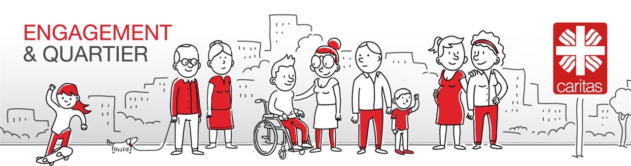 Cartoonzeichnung von Menschen, die einander helfen.